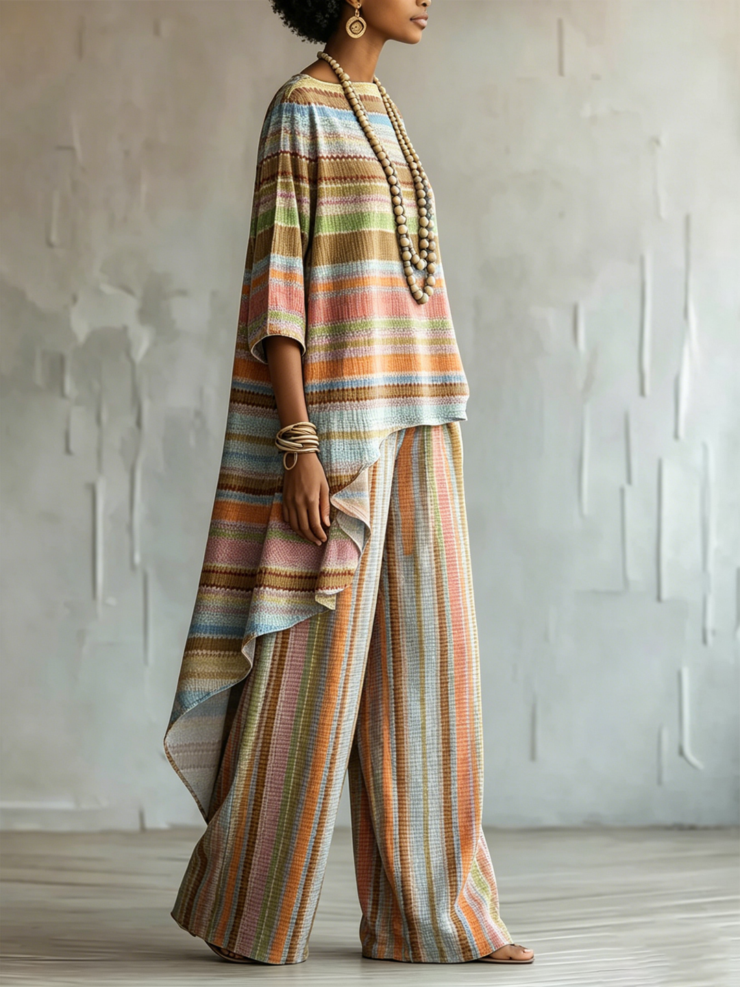 Elegant &amp; Artistic Colorful Striped Two-piece Set