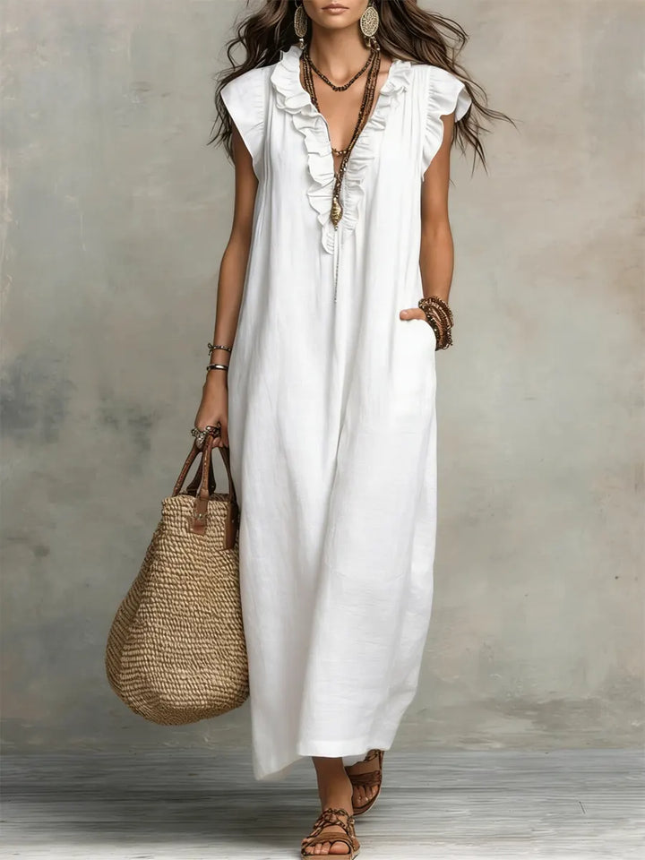 Camelia™ | Boho Maxi Dress in Linen &amp; Cotton
