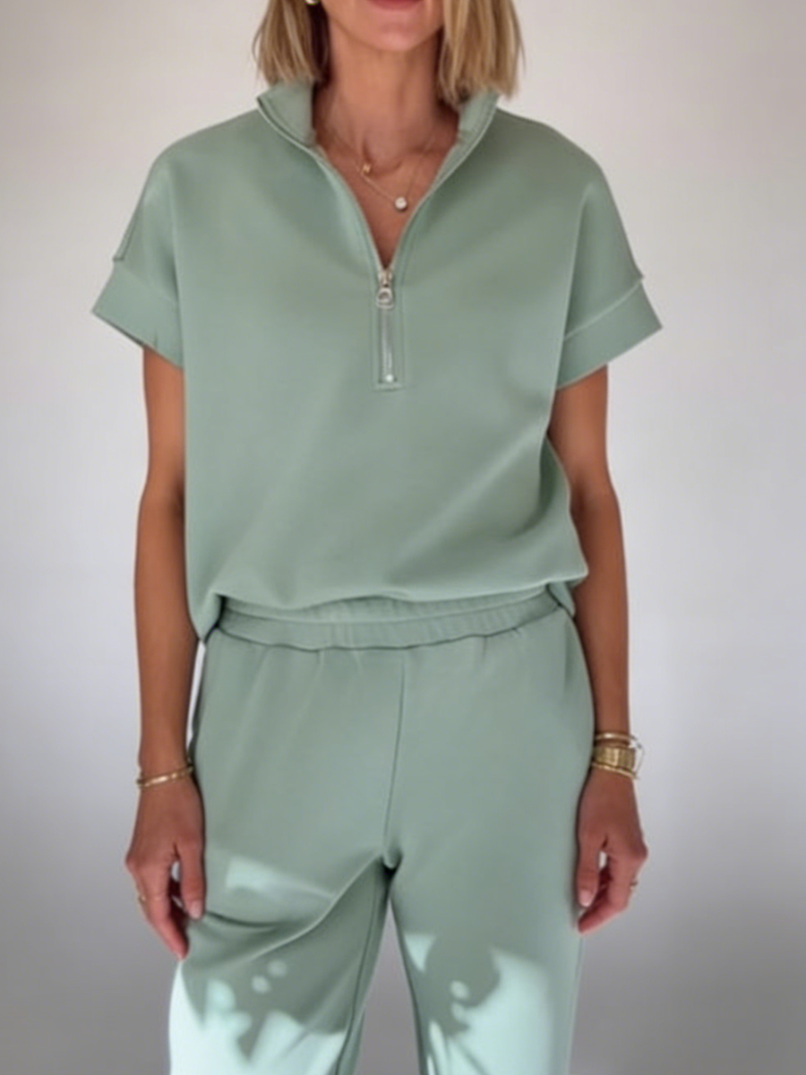 Cozy Travel Stand-collar Zip Sweatshirt &amp; Pants Two-piece Set