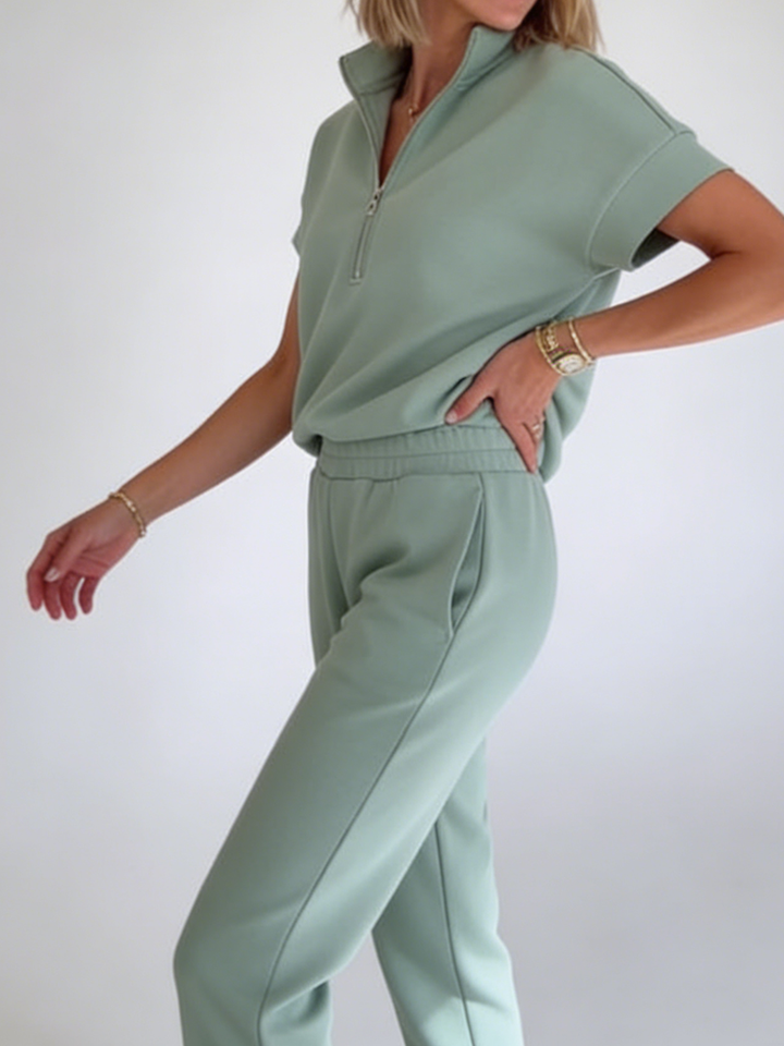 Cozy Travel Stand-collar Zip Sweatshirt &amp; Pants Two-piece Set