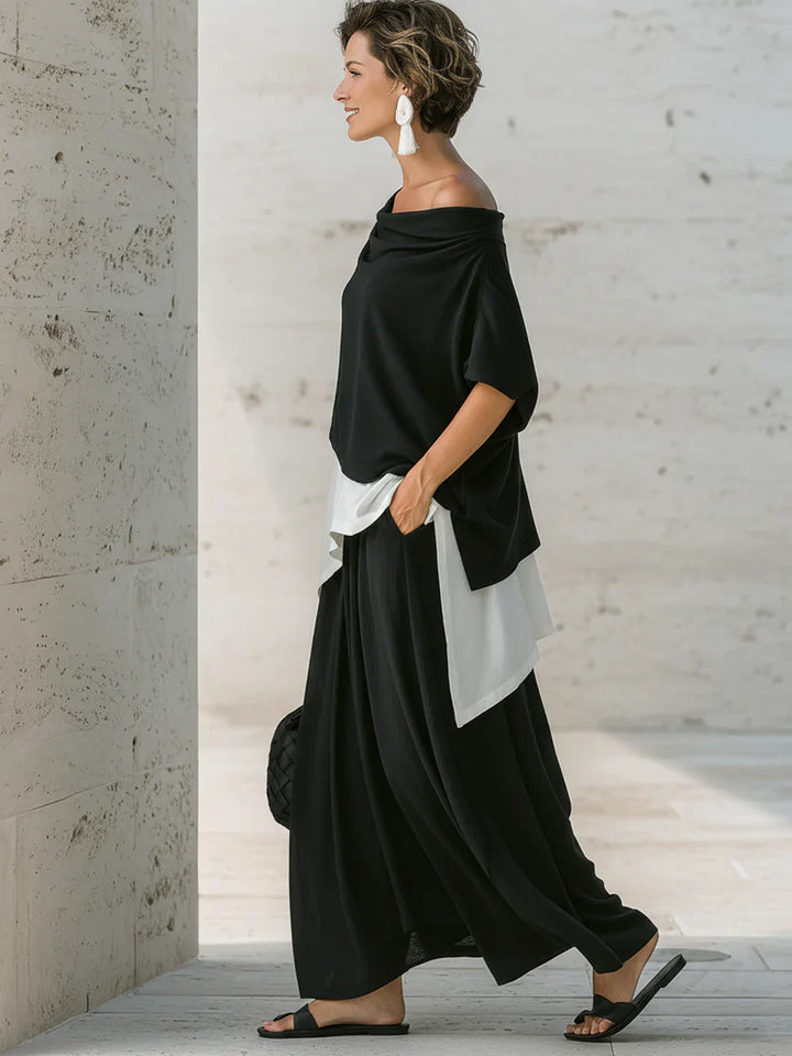Loose-fit Casual Linen And Cotton Top And Skirt Two-piece Set