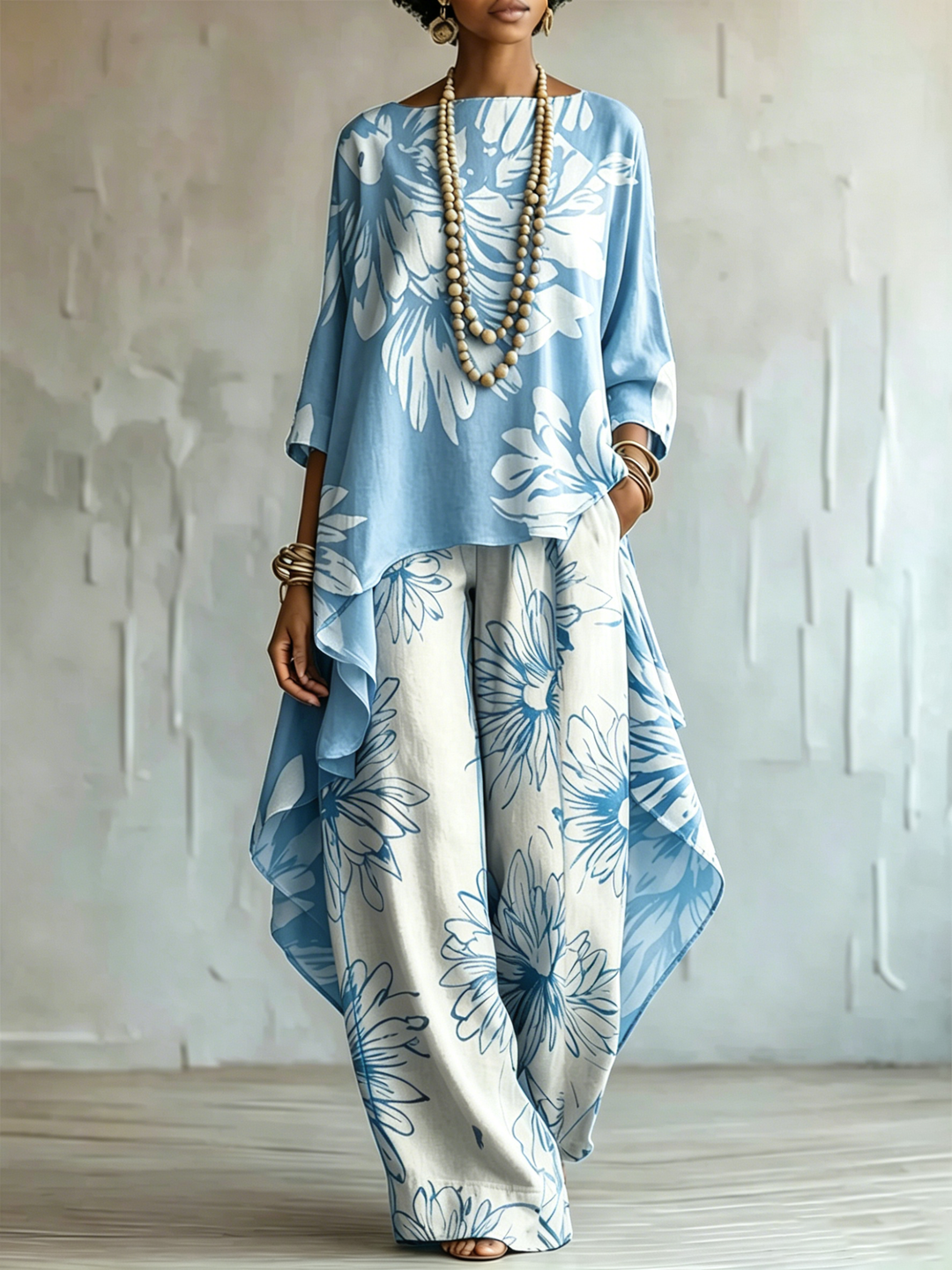 Elegant &amp; Artistic Floral Line-art Two-piece Set