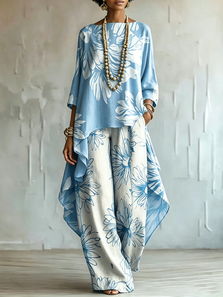 Elegant &amp; Artistic Floral Line-art Two-piece Set