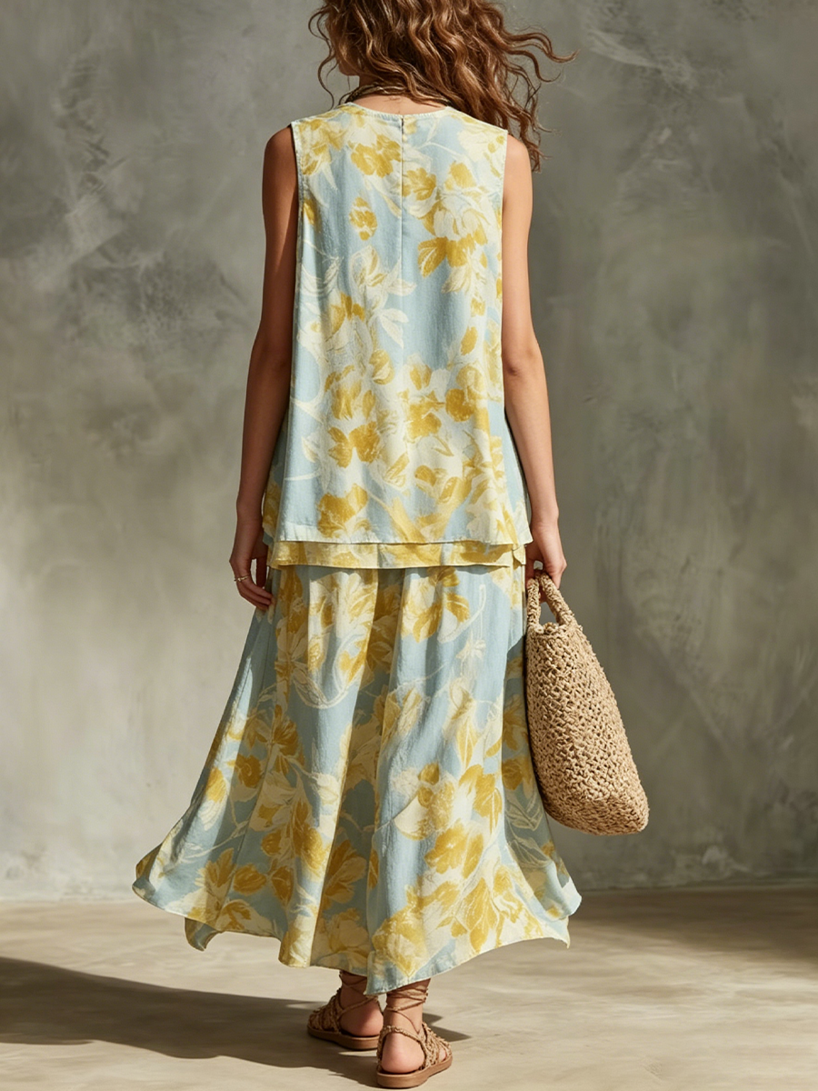 Floral Print Sleeveless Top &amp; Wide-leg Pants Set