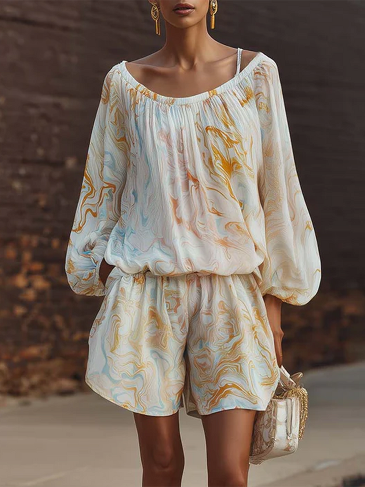 Boho Vintage Print Shirt &amp; Shorts Two-piece Set