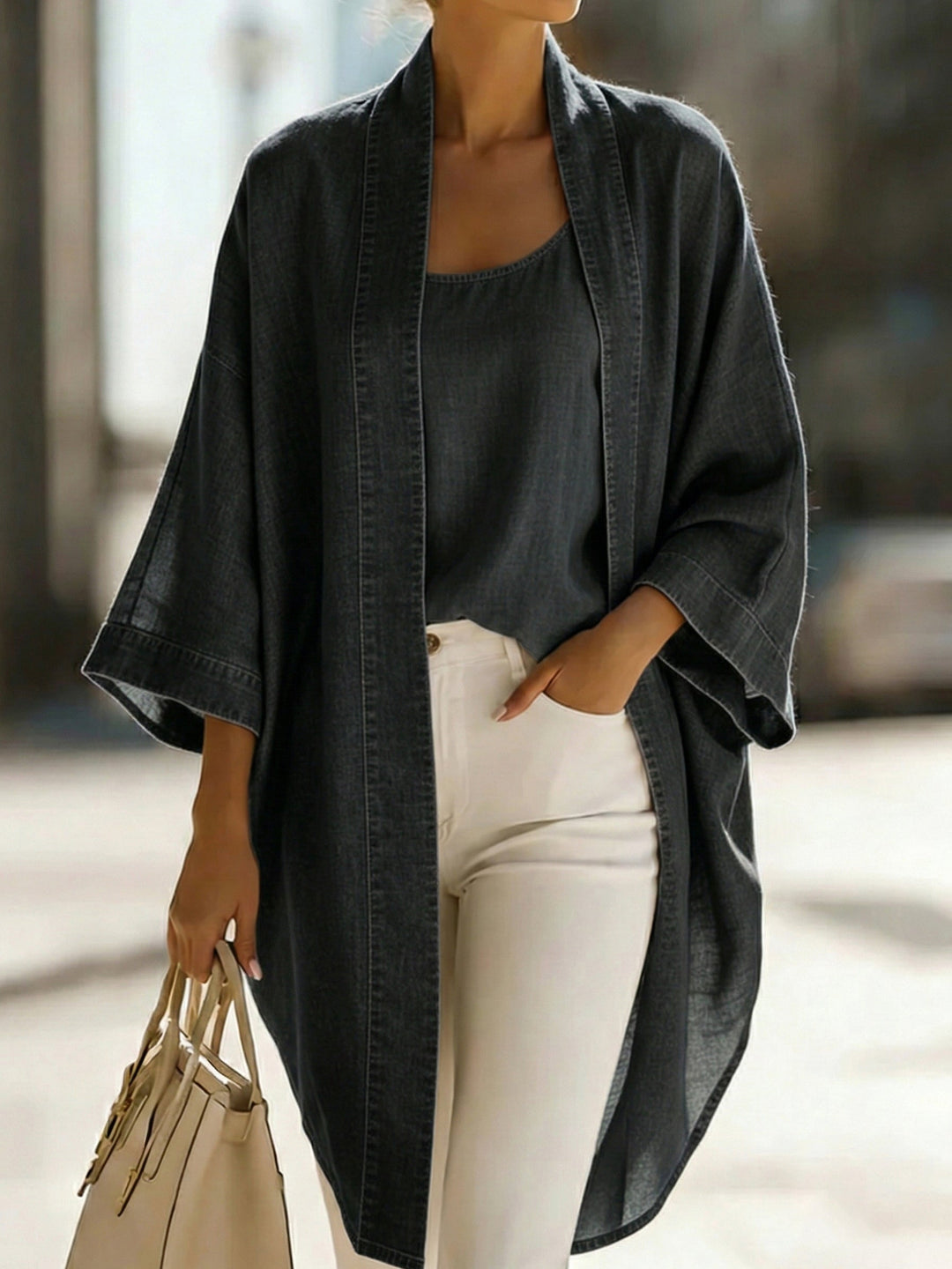 Women’s Casual Denim Two-Piece Set – Elegant Everyday Top &amp; Wide-Leg Pants Outfit
