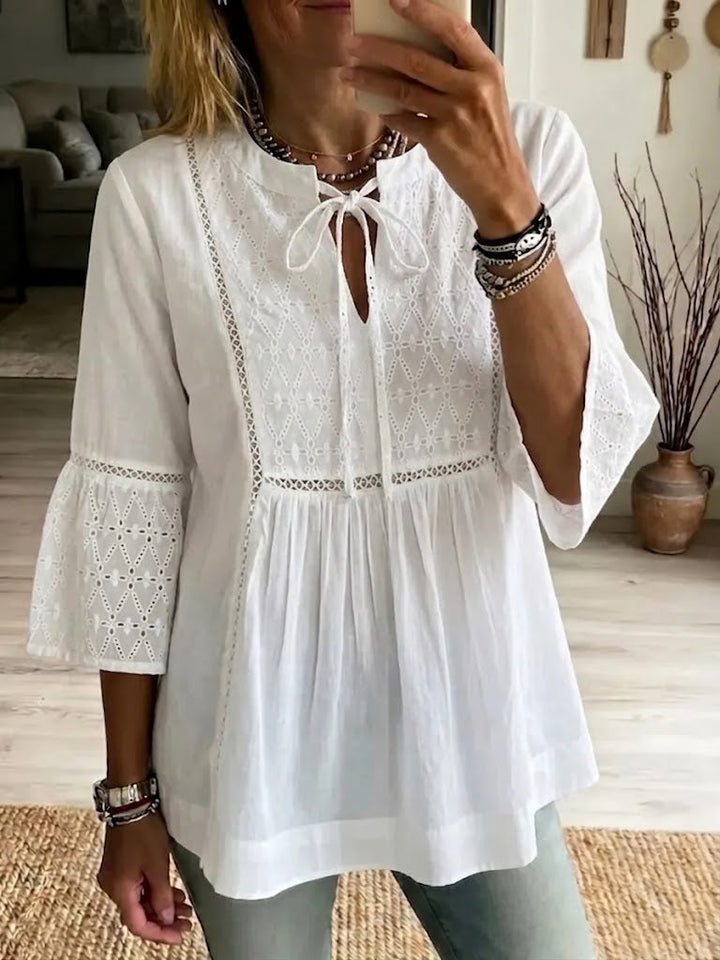 Casual Linen And Cotton Spliced embroidered Top