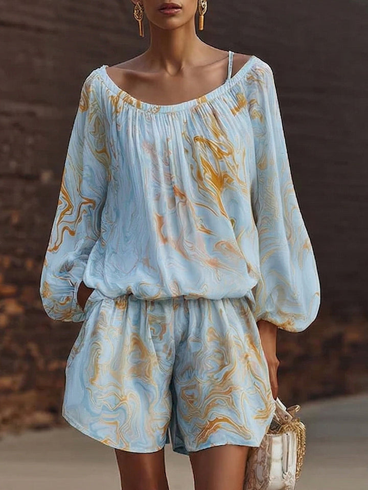 Boho Vintage Print Shirt &amp; Shorts Two-piece Set