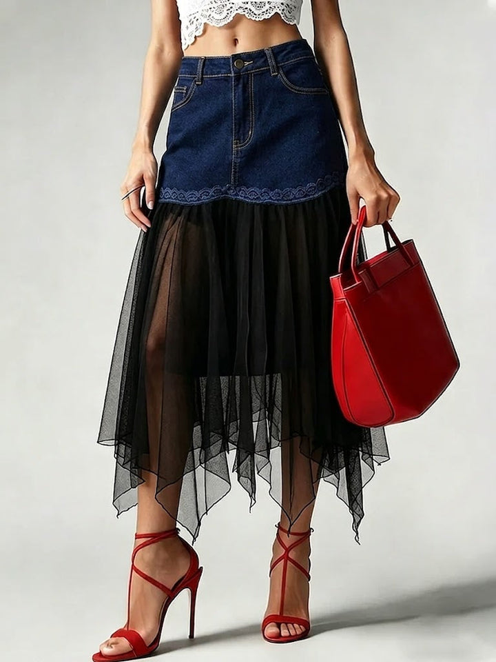 Stylish Casual Spliced mesh Denim Skirt