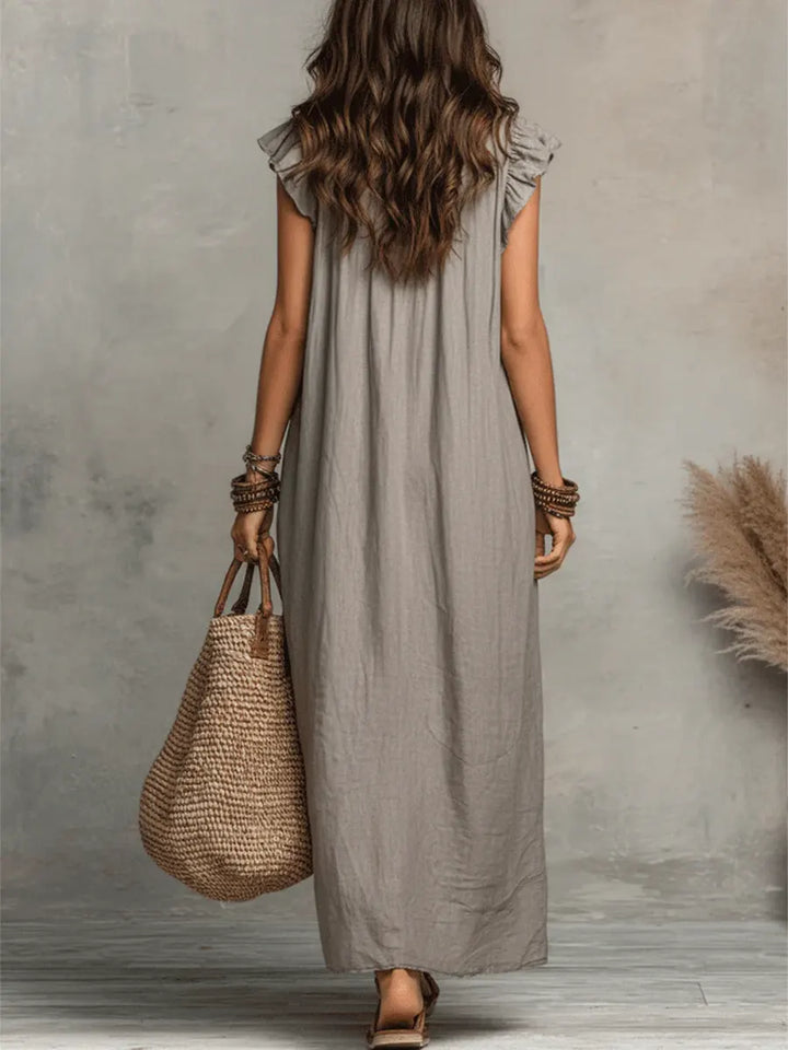 Camelia™ | Boho Maxi Dress in Linen &amp; Cotton