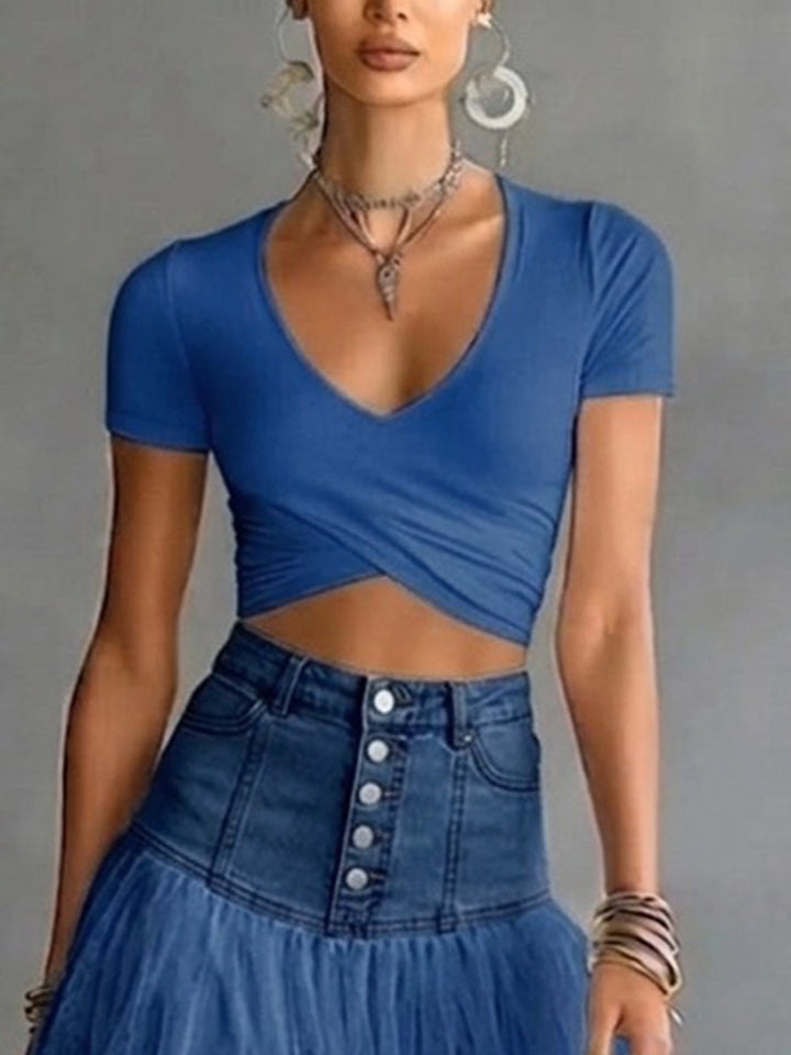 Casual &amp; Comfortable Stretchy Knit Cropped T-shirt