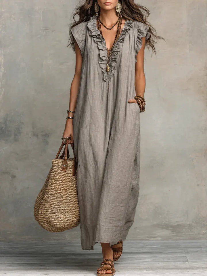 Camelia™ | Boho Maxi Dress in Linen &amp; Cotton