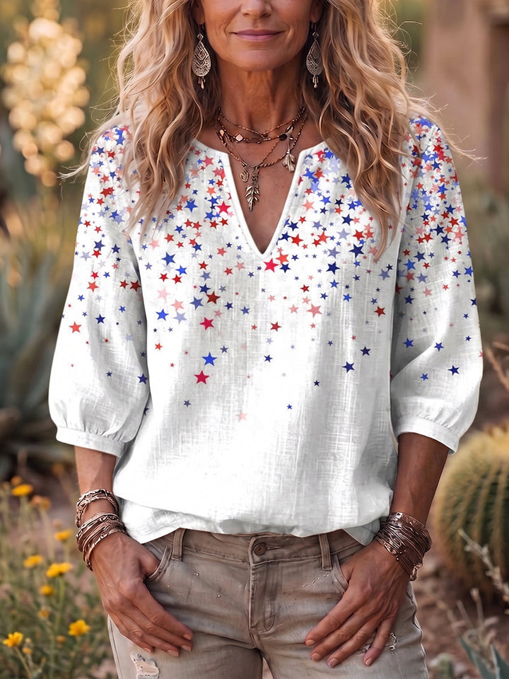 Retro Star-print Cotton-linen Shirt